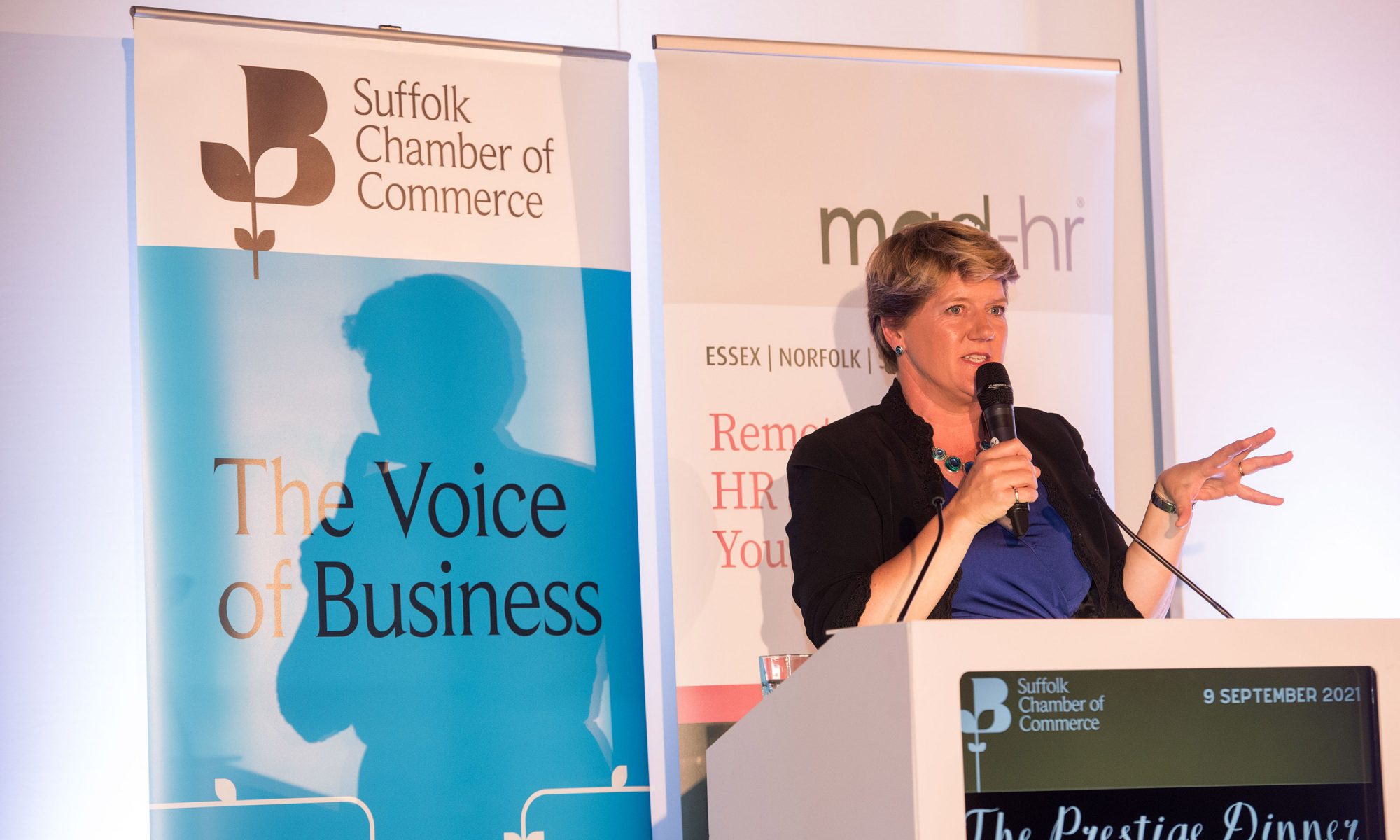 Clare Balding speaking at the Suffolk Chamber of Commerce Prestige Dinner