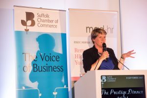Clare Balding speaking at the Suffolk Chamber of Commerce Prestige Dinner
